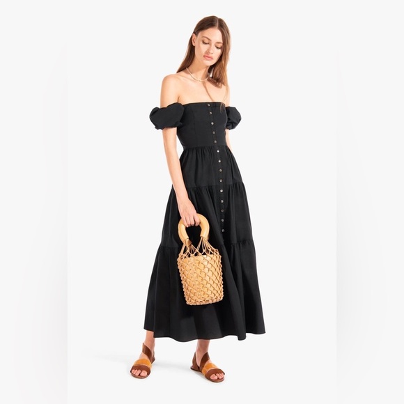 STAUD Elio Black Midi Dress Size 2 B1377 - Picture 1 of 5